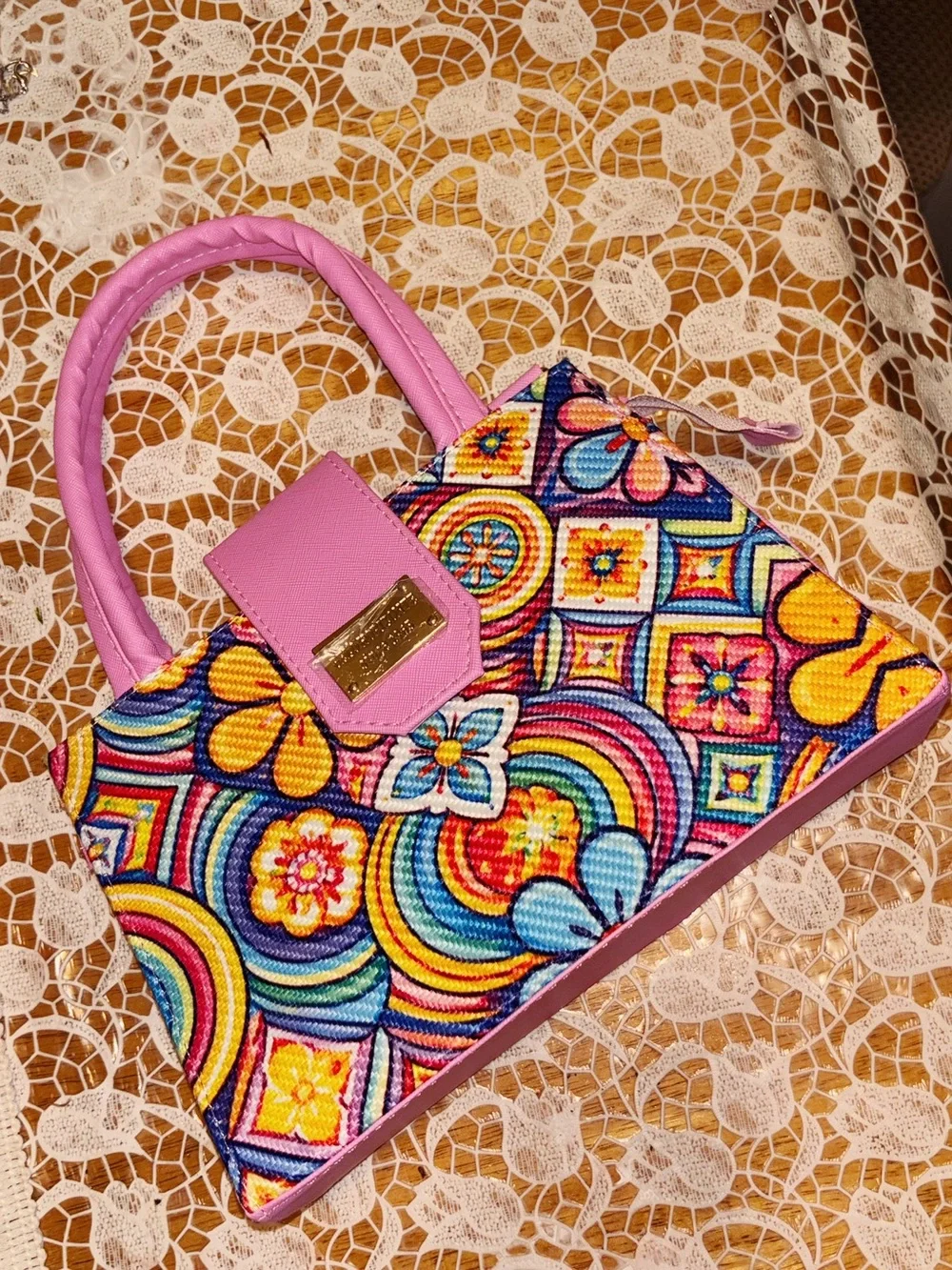 Pink Multicolor Floral Satchel Handbag